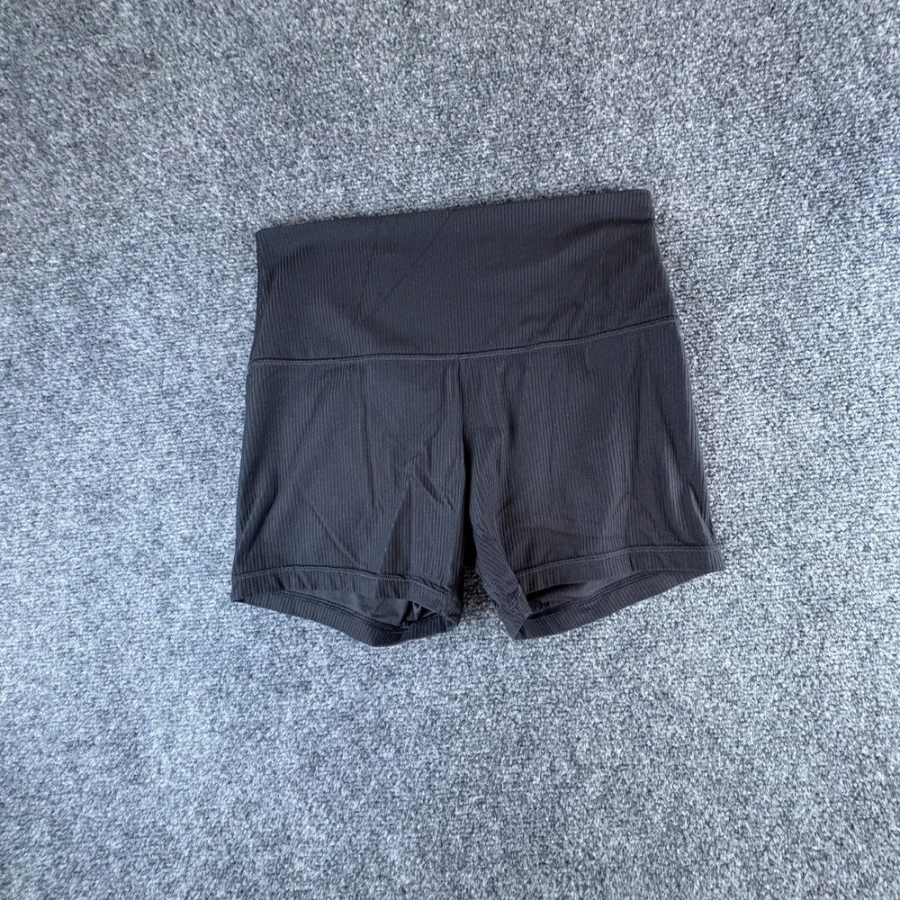 Lululemon Align Athletic Shorts Womens 26x5‎ Black Logo Ribbed Stretch High Rise